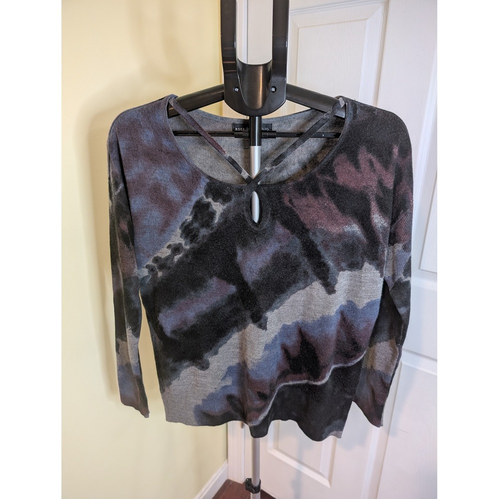 Rock & Republic Sweater Womens Medium Multicolor Abstract Keyhole Strappy Neck